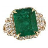 14kt Gold 9.80 ct Natural Emerald & Diamond Ring