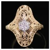 14kt Gold Vintage Filigree Diamond Ring