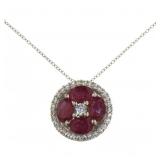 Genuine 3.10 ct Ruby & Zircon Designer Necklace