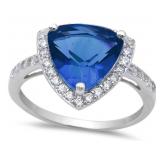 Trillion Cut Sapphire & White Topaz Designer Ring
