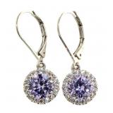 Lavender & White Topaz Halo Dangle Earrings