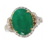 18k Gold 6.77 ct Natural Emerald & Diamond Ring