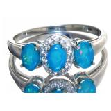 Natural Australian Blue Opal 3 Stone Ring