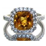 Cushion Cut 4.45 ct Golden Citrine Dinner Ring