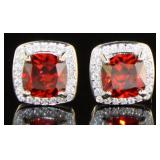 Cushion 2.75 ct Garnet & White Topaz Stud Earring