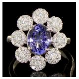 14K White Gold 2.80 ct Tanzanite and Diamond Ring