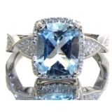 Cushion Cut 3.88 ct Blue Topaz & Diamond Ring