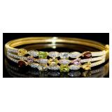 Genuine 3.50 ct Gemstone & Diamond Bangle Bracelet