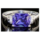 Radiant Cut 2.36 ct Tanzanite & Diamond Ring