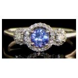 14kt Gold 1.00 ct Tanzanite & Diamond Halo Ring