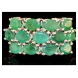 Genuine 6.11 ct 3 Row Emerald Cocktail Ring