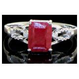 Emerald Cut 2.18 ct Ruby & Diamond Ring