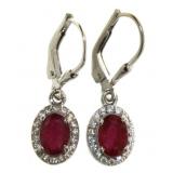 Natural 2.00 ct Ruby & Zircon Oval Dangle Earrings