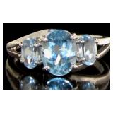 Natural Oval 2.30 ct Blue Topaz 3 Stone Ring