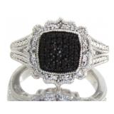 Genuine Elegant Black & White Diamond Ring