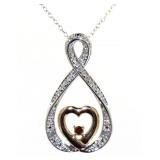 10kt Gold/Sterling Natural Diamond Heart Necklace