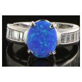 Oval Austrlian Blue Opal & White Topaz Ring