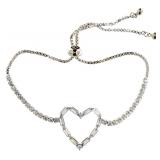 Baguette White Topaz Heart Bolo Bracelet