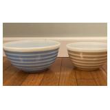 2 striped Pyrex bowls