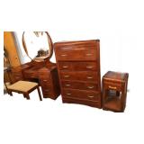 Vintage Depression Vanity, Stool, Chest & Night