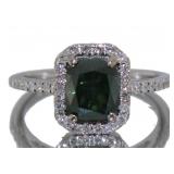 14kt Gold 2.41 ct Cushion Cut Green Diamond Ring