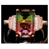 Emerald Cut 3.10 ct Watermelon Tourmaline Ring