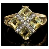 Natural Green Amethyst & Diamond Accent Ring