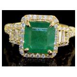 14kt Gold 4.21 ct Natural Emerald & Diamond Ring