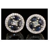 Genuine 3.35 ct Sapphire & Zircon Stud Earrings