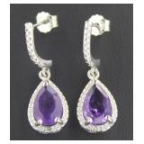 Natural 4.15 ct Amethyst & Diamond Drop Earrings