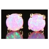 Rose Toned Round Pink Opal Stud Earrings