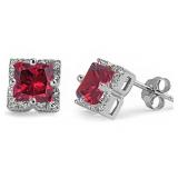 Princess Cut 1.96 ct Ruby & White Topaz Earrings