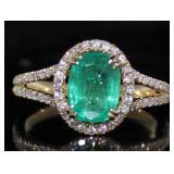 14k Gold 1.87 ct Natural Emerald & Diamond Ring