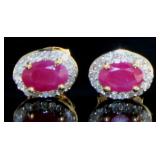 14kt Gold 2.17 ct Ruby & Diamond Stud Earrings