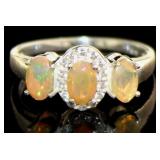 Natural Ethiopian Opal 3 Stone Designer Ring