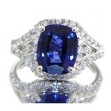 14kt Gold 4.00 ct Cushion Sapphire & Diamond Ring