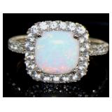 Cushion Cut White Opal & Topaz Dinner Ring