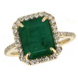 14k Gold 3.90 ct Natural Emerald & Diamond Ring