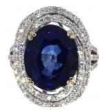 14k Gold 12.99 ct Sapphire & Diamond Ring