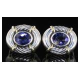 14kt Gold /SS David Yurman Gen. Amethyst Earrings