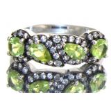 Natural 1.94 ct Peridot & Zircon Wave Ring