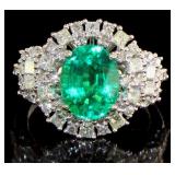 14kt Gold 4.09 ct Emerald & Diamond Ring