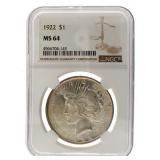 1922 Philadelphia MS64 Peace Silver Dollar