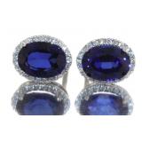 14kt Gold 3.45 ct Sapphire & Diamond Halo Earrings