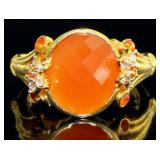 Natural 5.49 ct Carnelian-Fire Opal-Zircon Ring