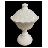 9.5 " Milk-glass Covered Candy Dish