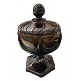 10 " Dark Amber Covered Candy Dish