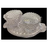 Crystal Hobnail Cream, Sugar & Tray