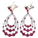 Stunning Elegant Ruby & White Topaz Dangle Earring
