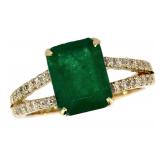 14k Gold 3.15 ct Natural Emerald & Diamond Ring
